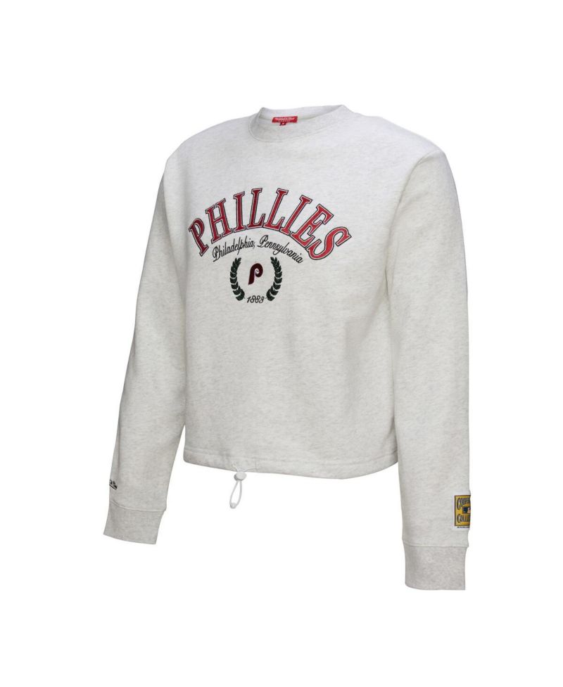 Women's Heather Gray Philadelphia Phillies Cropped Toggle Pullover Sweatshirt