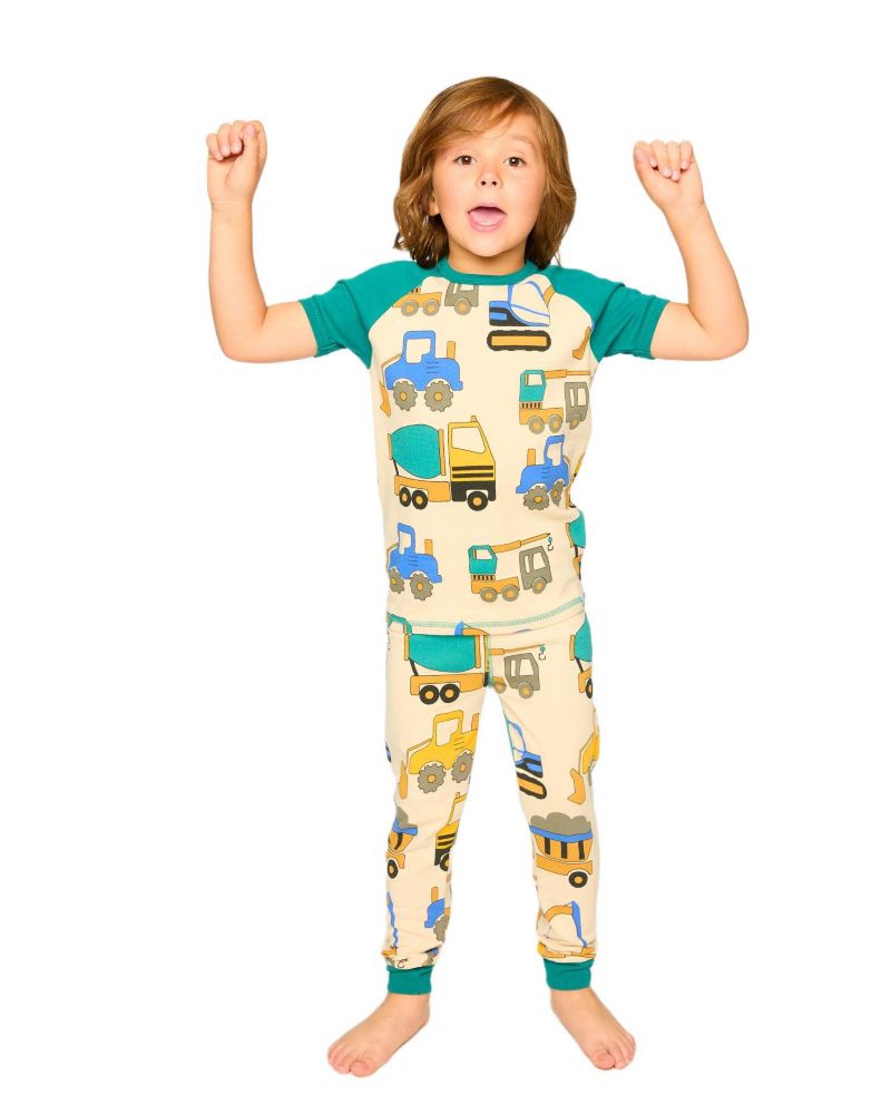 Big Boys Cotton Two-Piece Pyjama Set Beige Truck Print