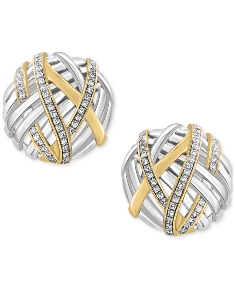 EFFY® Diamond Intertwining Stud Earrings (1/3 ct. t.w.) in Sterling Silver & 14k Gold-Plate