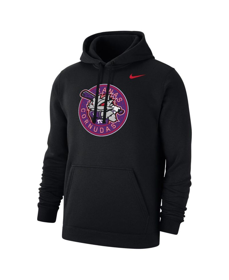 Men's Black TCU Horned Frogs Ranas Cornudas Baseball Club Fleece Pullover Hoodie