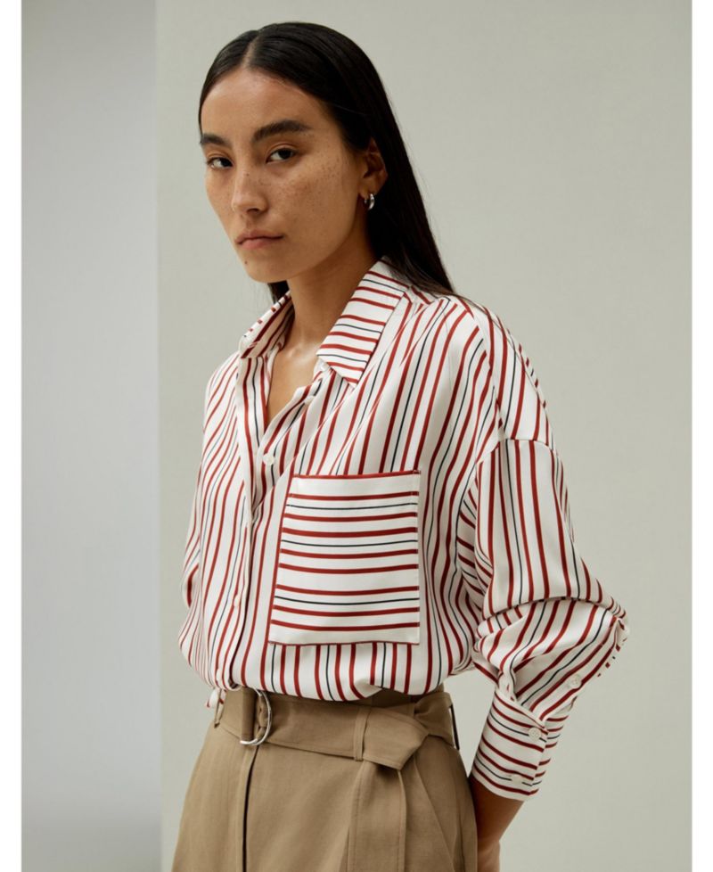 Women's Oversized Striped Silk-Twill Shirt
