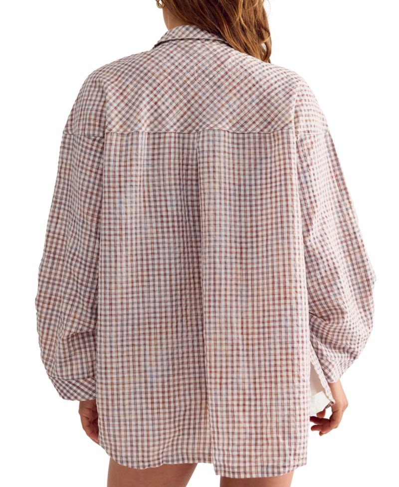 Women's Cross My Heart Gingham Long-Sleeve Relaxed-Fit Sleep Shirt