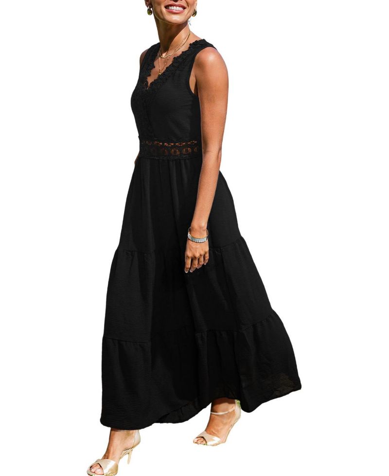 Women's Little Details Lace V-Neck Tiered Maxi Dress