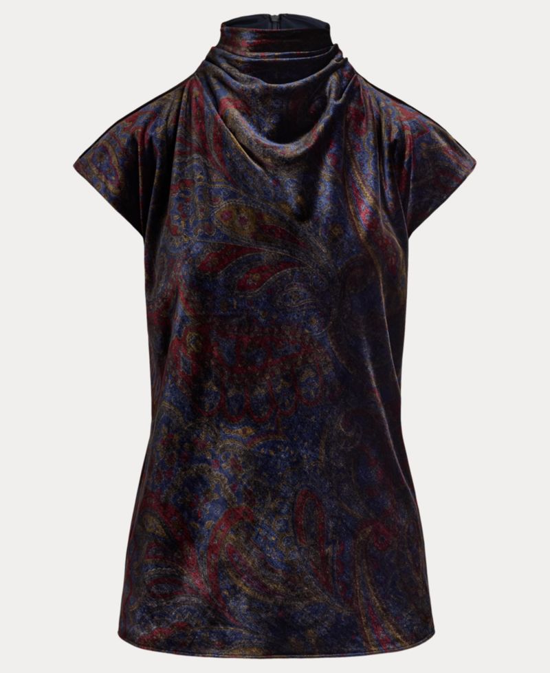 Women's Paisley-Print Velvet Mockneck Blouse