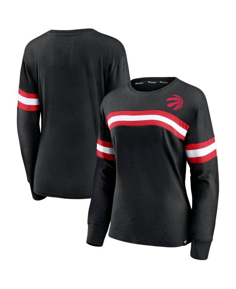 Women's Black Toronto Raptors Block Party Chest Logo Striped Long Sleeve T-Shirt