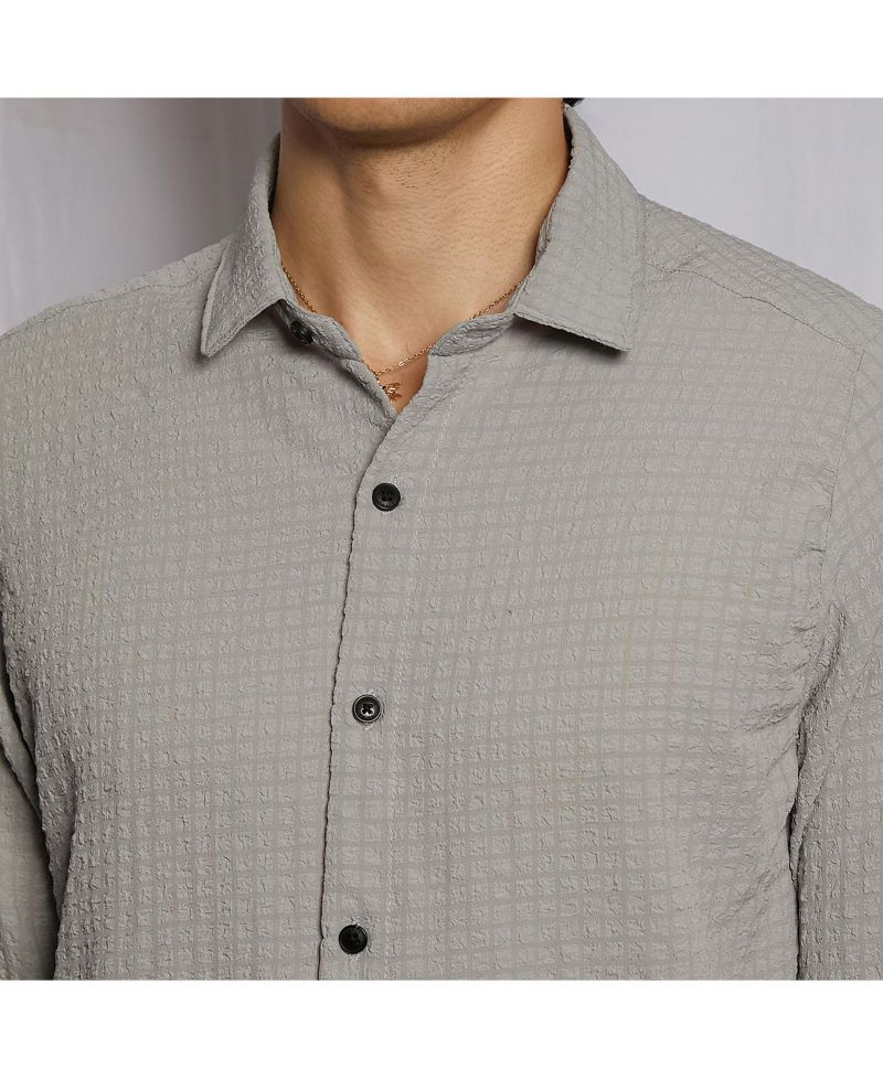 Men's Ash Grey Cubic-Seersucker Shirt