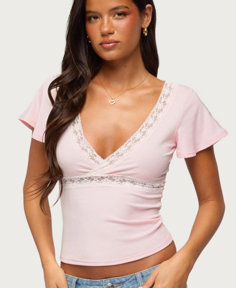 Womens Yvetta Lacey Flutter Sleeve Top