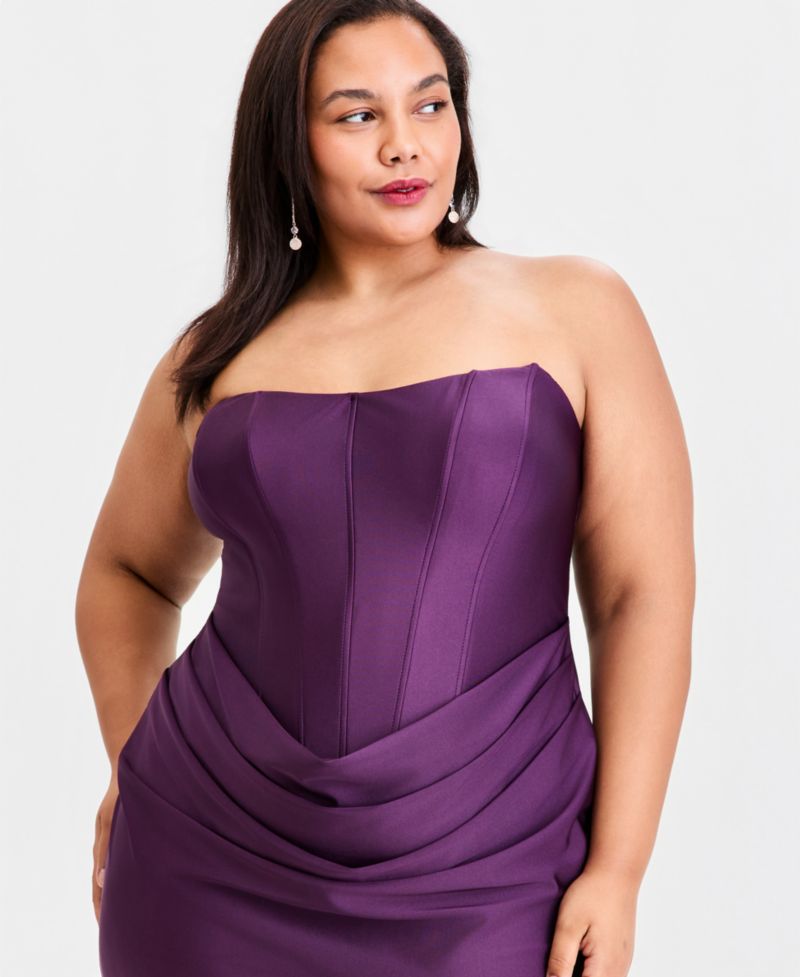 Trendy Plus Size Strapless Satin Sheath Dress