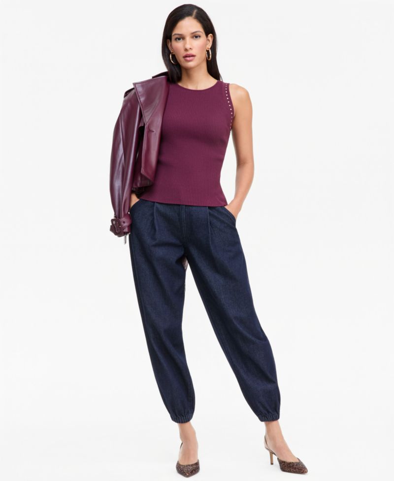 Women's Studded Ribbed-Knit Boat-Neck Tank