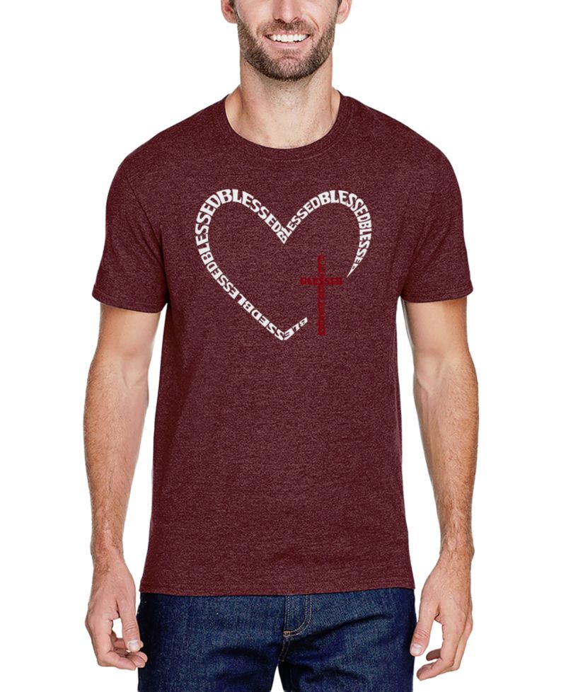Men's Blessed Heart Cross Word Art Cotton and Polyester Blend T-Shirt