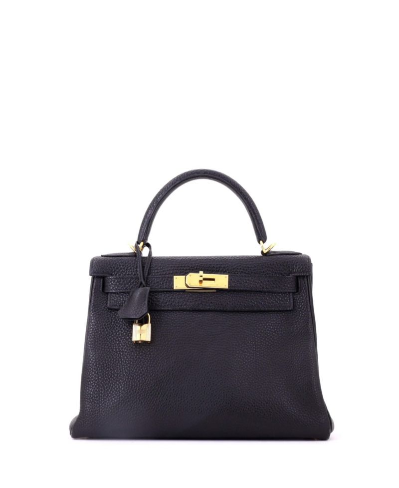 Kelly 28 Handbag Black Togo with Gold Hardware