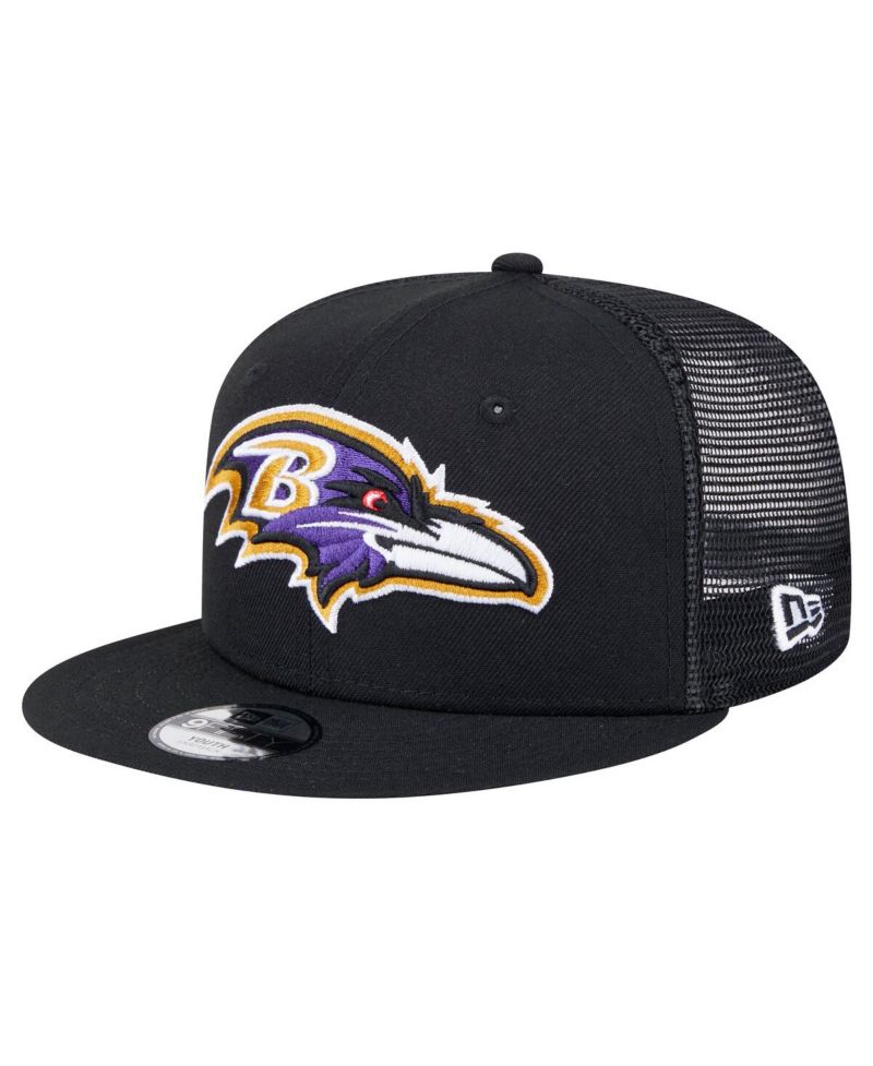 Big Boys and Girls Black Baltimore Ravens Main Trucker 9FIFTY Snapback Hat