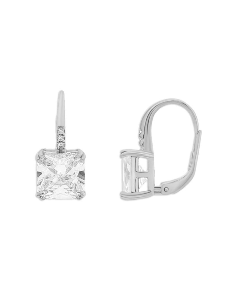 Pave Square Leverback Cubic Zirconia Earrings