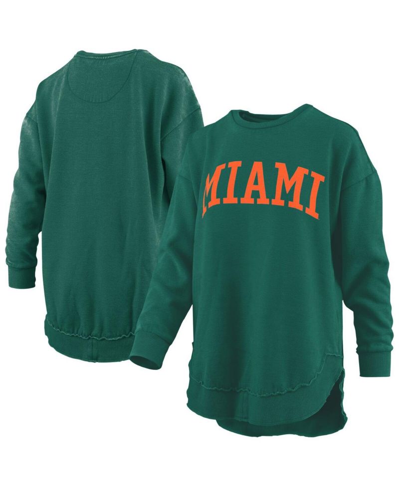 Women's Green Miami Hurricanes M&eacute;lange Poncho Vintage Fleece Long Sleeve Pullover Sweatshirt