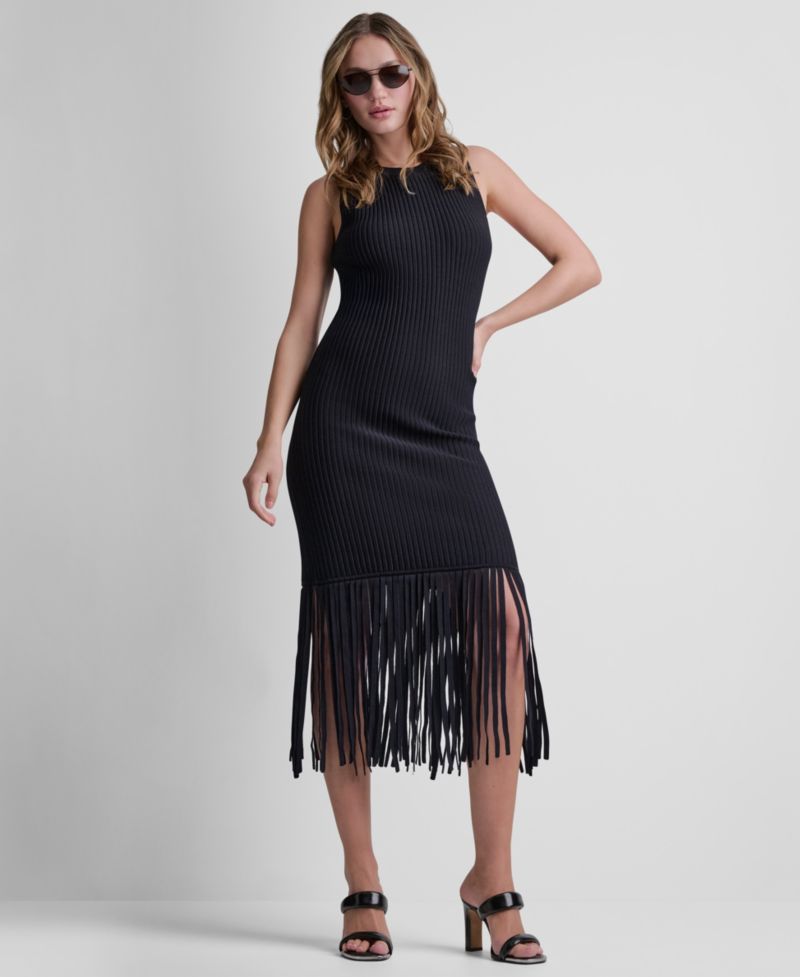Women's Sleeveless Fringe Sweater Dress