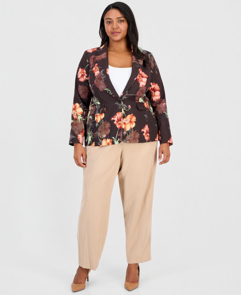 ASL Plus Size Printed One-Button Blazer
