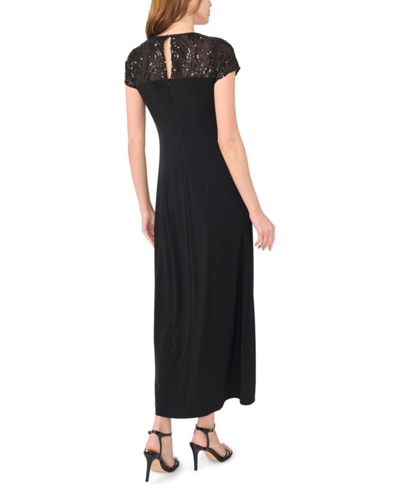 Petite Split Sleeve Overlay Max Sequin Side-Slit Dress