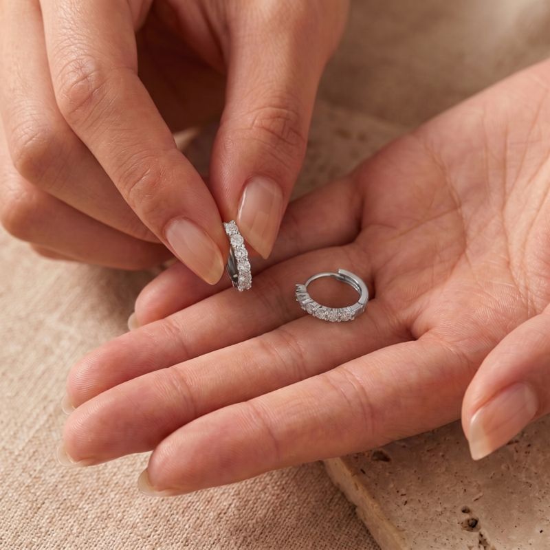Dainty 12MM Sparkling CZ Extra Mini Huggie Hoop Earrings