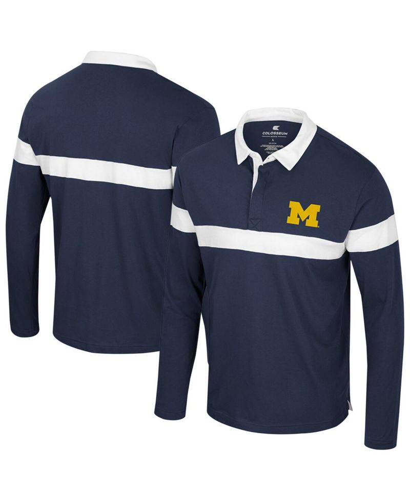Men's Navy Michigan Wolverines Too Cool For School Long Sleeve Polo Shirt