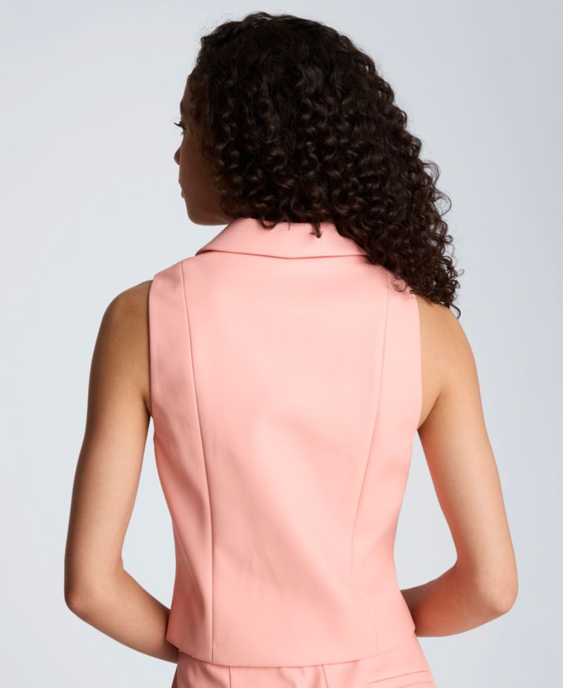 Women's Fitted One-Button Faux Leather Vest