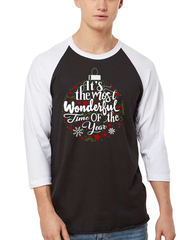 Men's Christmas Ornament Raglan Baseball Word Art T-Shirt