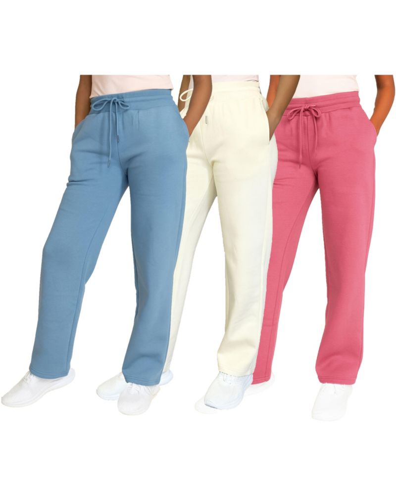 Women's Heavyweight Wide Leg Loose Fit Fleece Sweatpants-3 Pack
