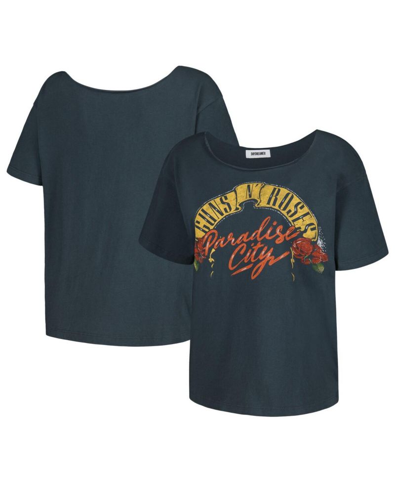Women's Black Guns n Roses Off-Shoulder Graphic T-shirt