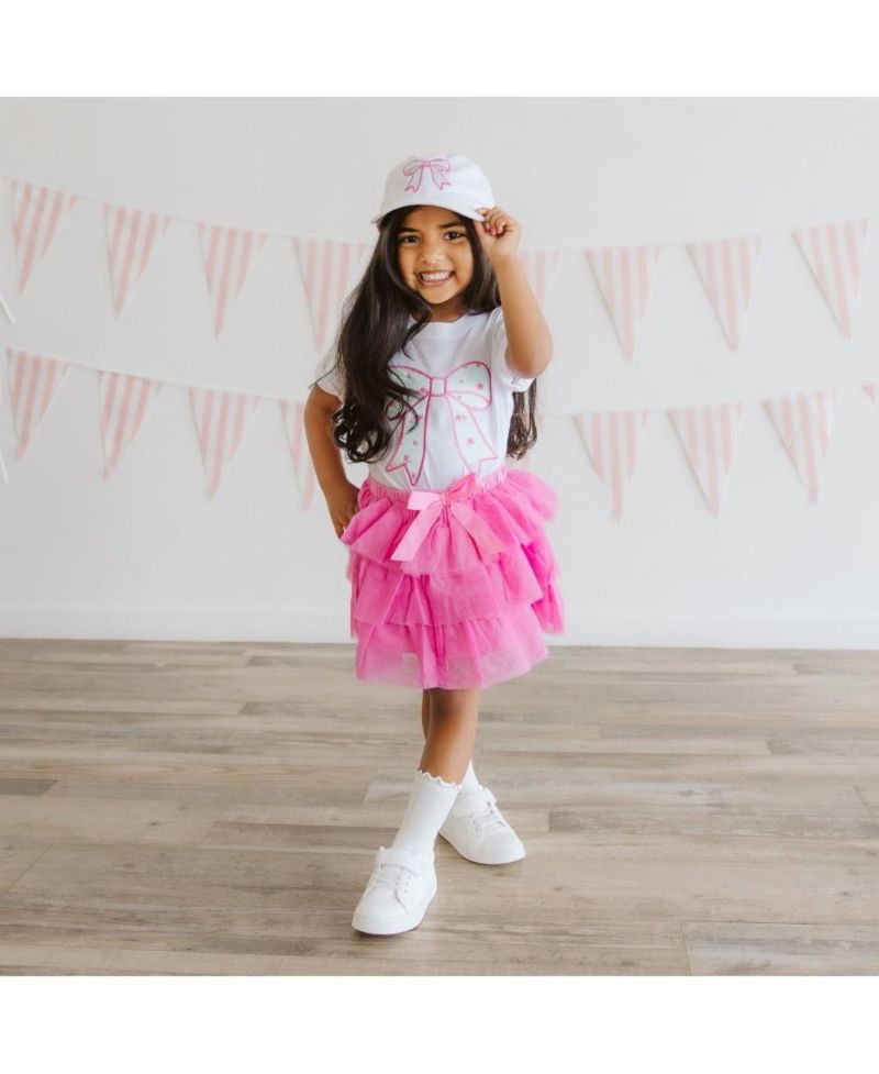 Little and Big Girls Raspberry Bow Tiered Tutu Skirt