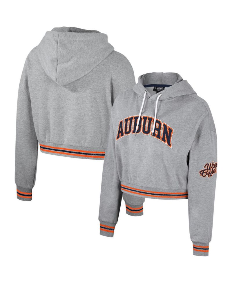 Women's Heather Gray Auburn Tigers Cropped Shimmer Pullover Hoodie