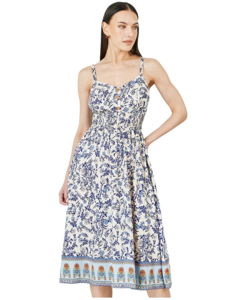Women's Floral Border Print Midi Sun Dress
