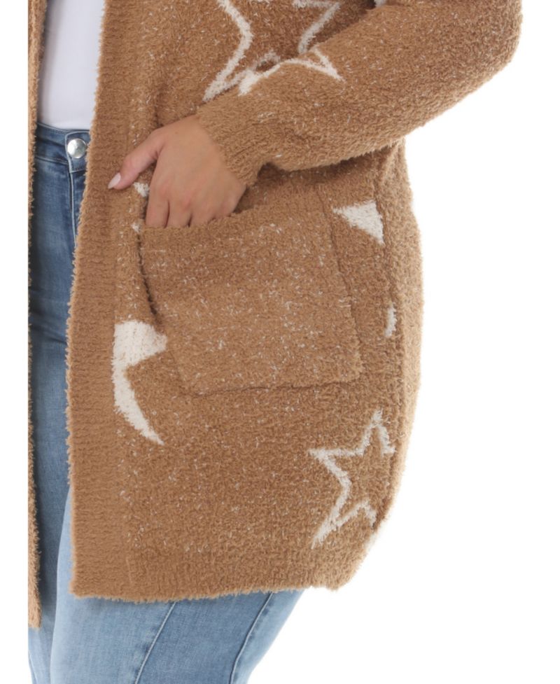 Plus Size Hooded Star-Print Sherpa Cardigan Sweater