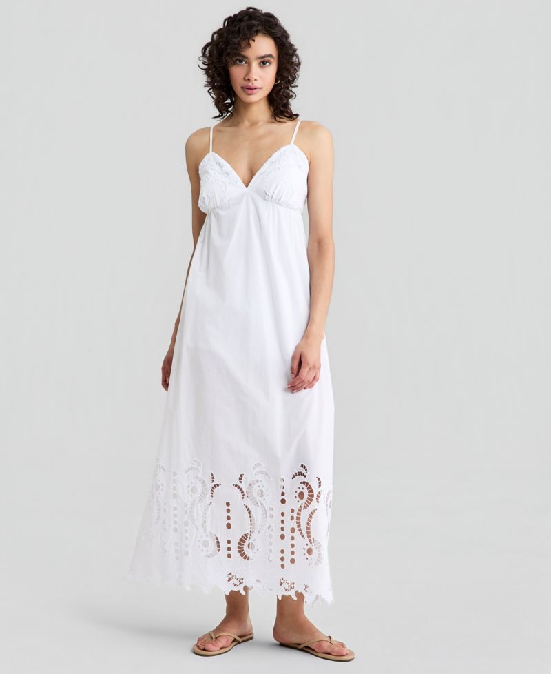 Women's Cotton Cutout Embroidered Maxi Dress