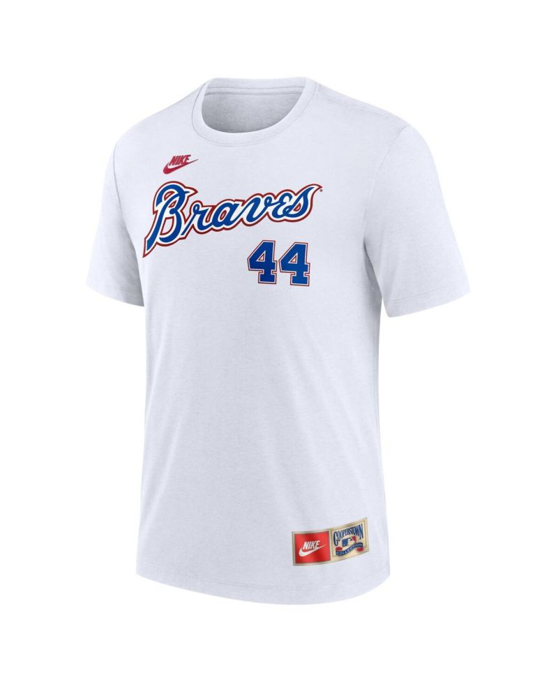 Men's Hank Aaron White Atlanta Braves Cooperstown Collection Tri-Blend Name & Number T-Shirt