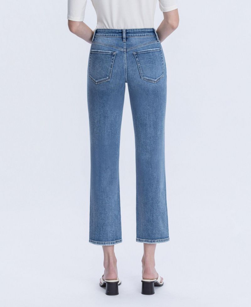 Women's High Rise Distressed Ankle Straight Jeans