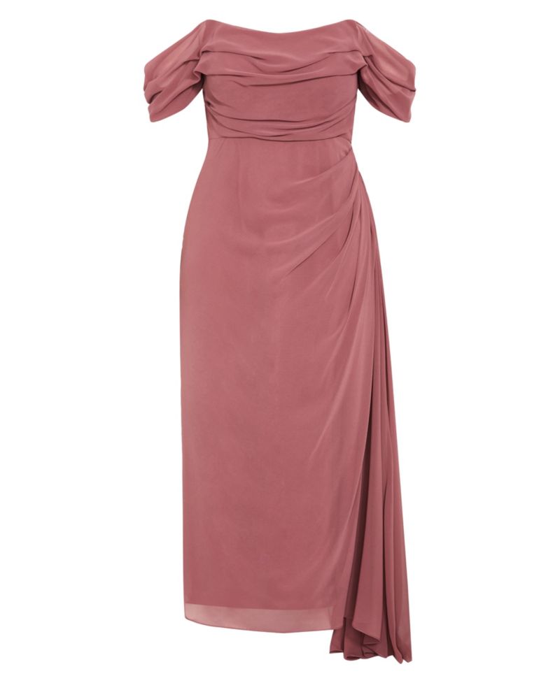 Plus Size Soft Love Off-Shoulder Gathered-Drape Bodice Maxi Dress