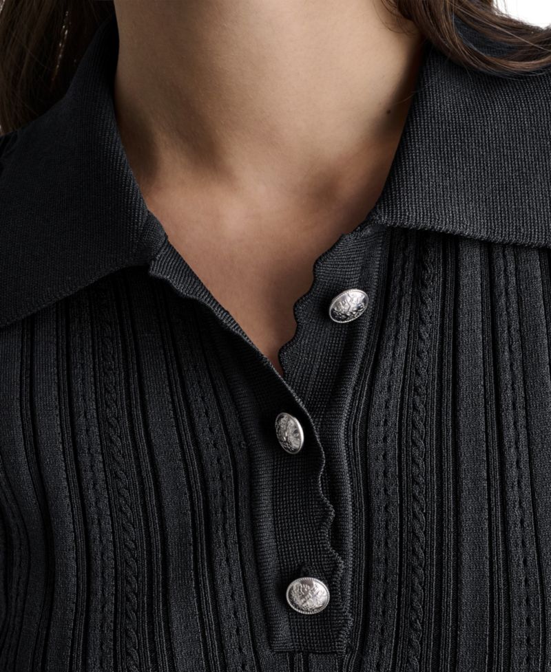 Women's Short-Sleeve Pleated Drop-Waist Sweater Dress