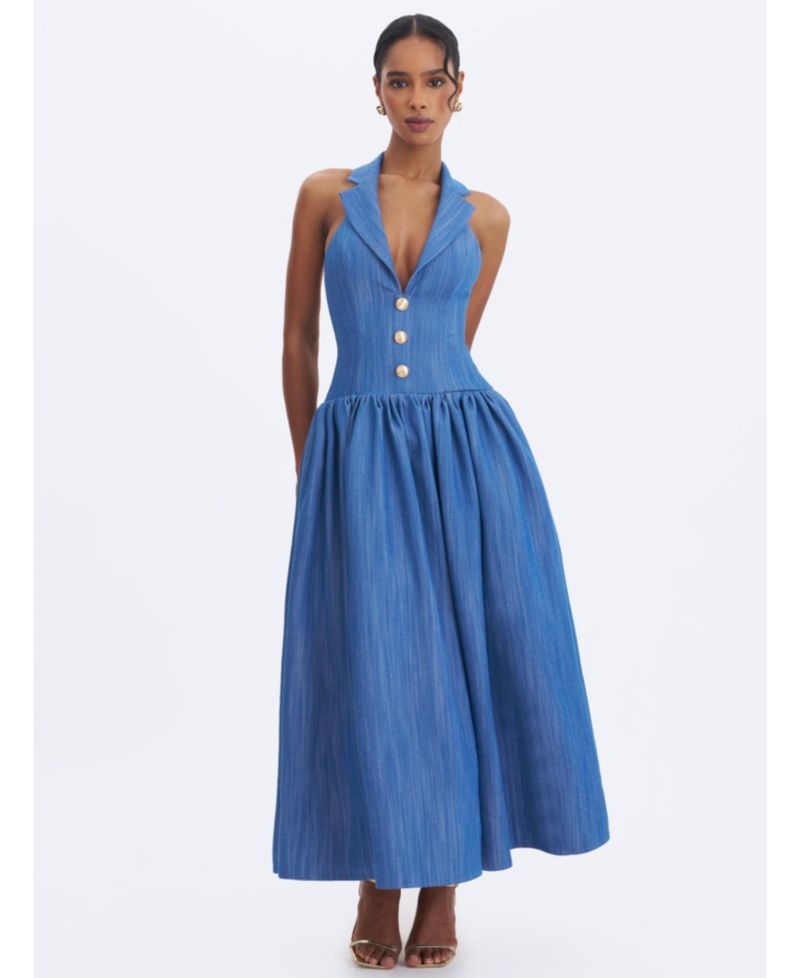 Women's Xyan Halter A-Line Sleeveless Denim Dress
