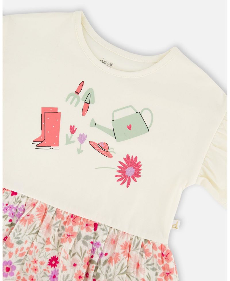 Little Girls Cotton Bi-Material Tunic