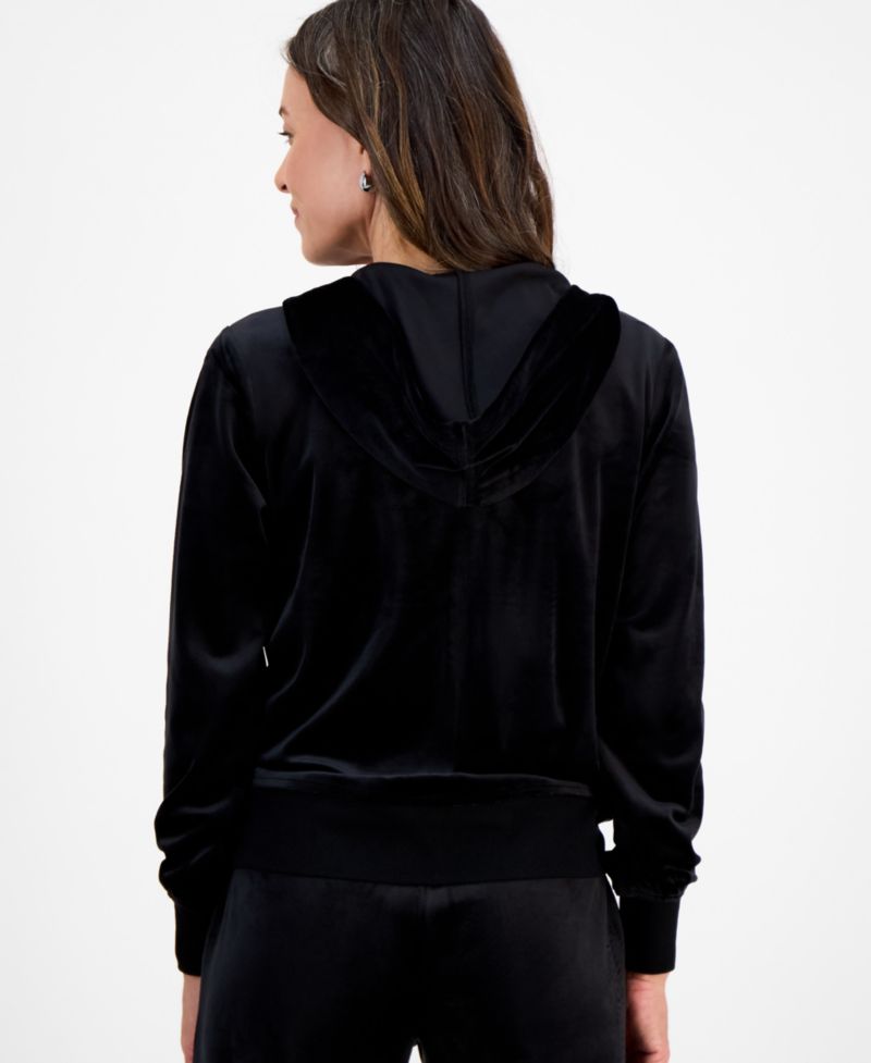 Petite Zip-Front Long-Sleeve Velour Hoodie