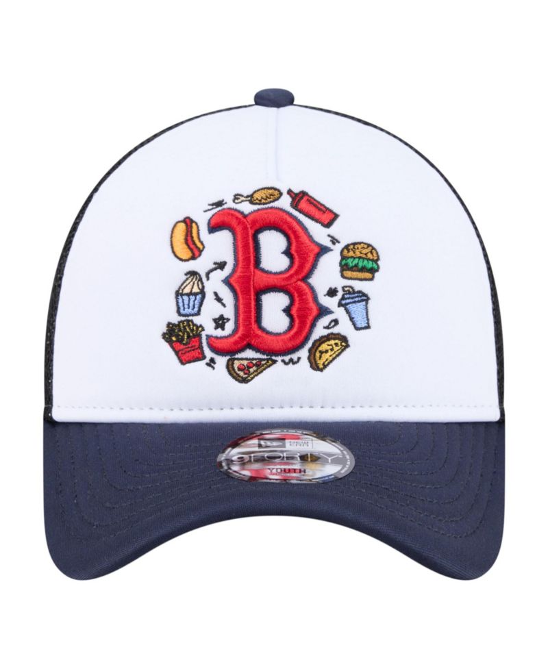Big Boys and Girls White/Navy Boston Red Sox Food A-Frame 9FORTY Trucker Adjustable Hat