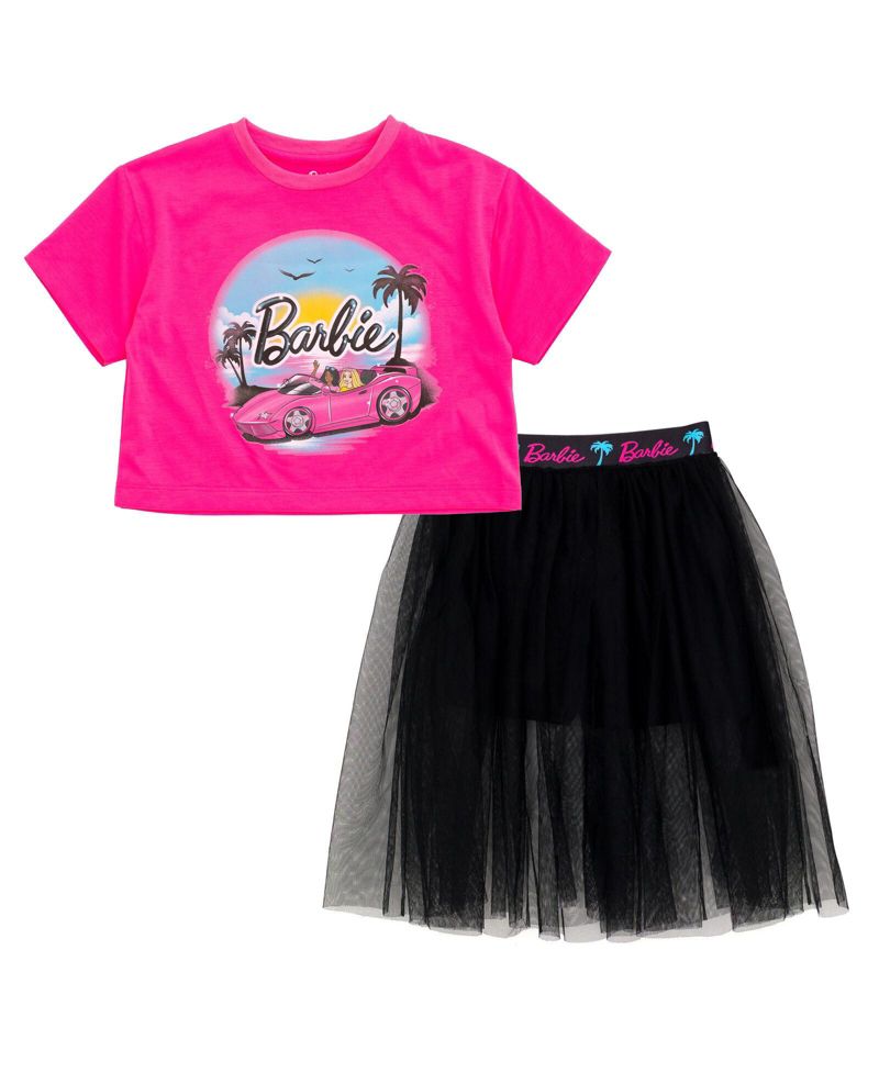 Cropped Boxy Drop Shoulder T-Shirt and Mesh Tulle Skort