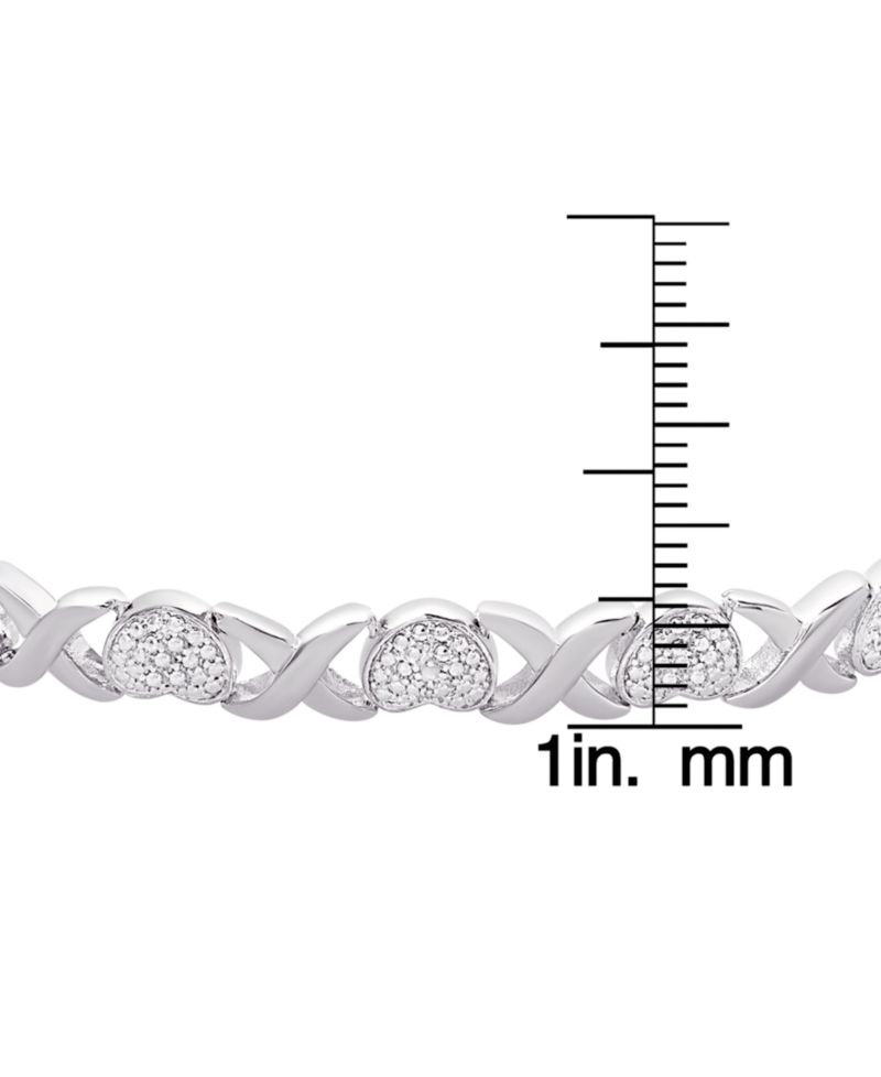 Diamond Accent Heart X Link Bracelet in Silver Plate or Gold Plate or Rose Gold Plate