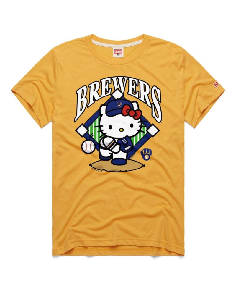 Men's and Women's Gold Milwaukee Brewers Hello Kitty Tri-Blend T-Shirt