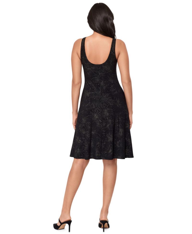 Women's Skylights Starburst-Print Round Neck Midi Shaping Dress