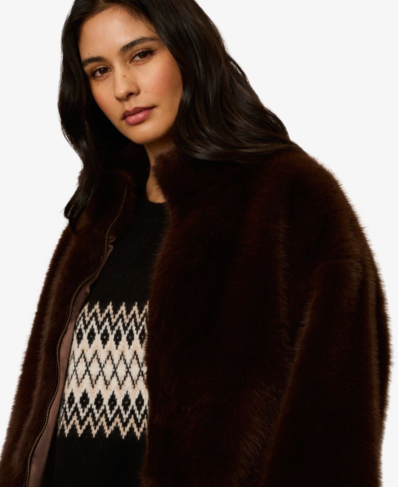 Women's Everest Faux Fur Funnel-Neck Zipper Bomber
