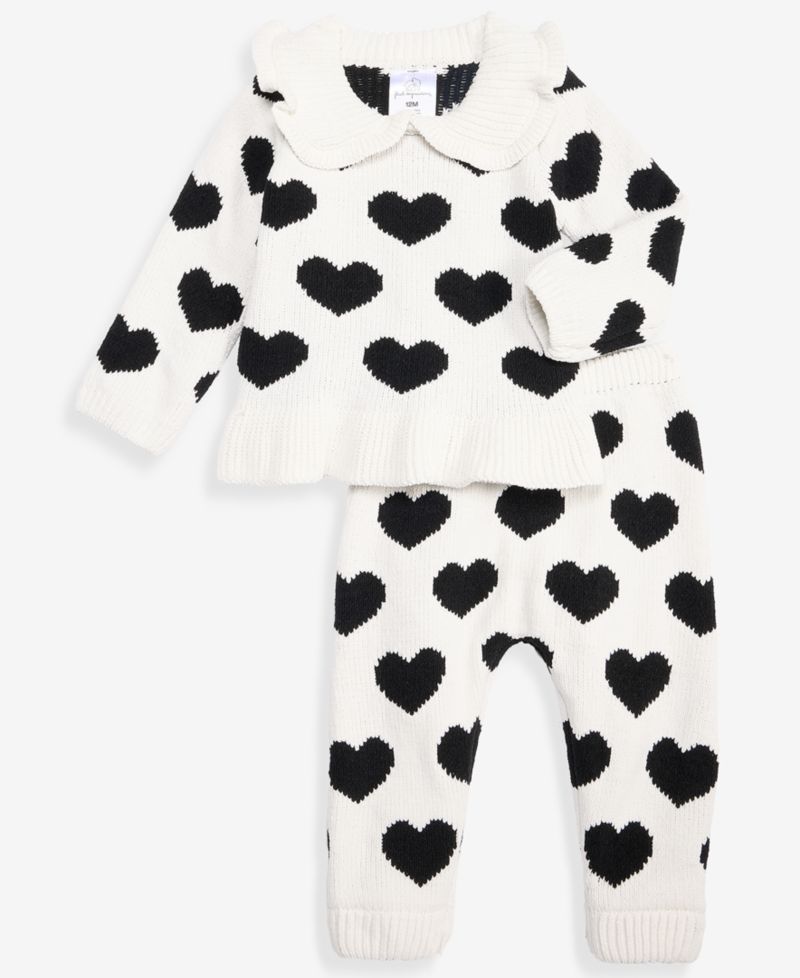 Baby Girls' 3M-24M Collared Hearts Sweater & Pants, 2-Piece Set