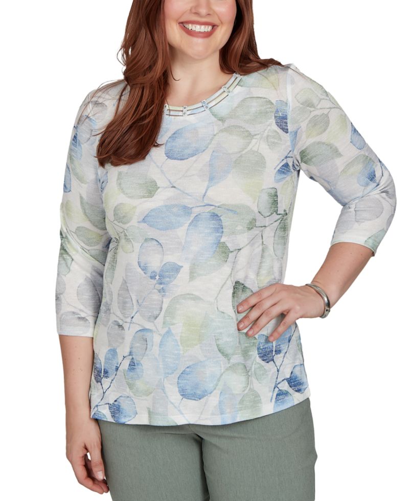 Women's Provence Watercolor Allover Leaf Print Top
