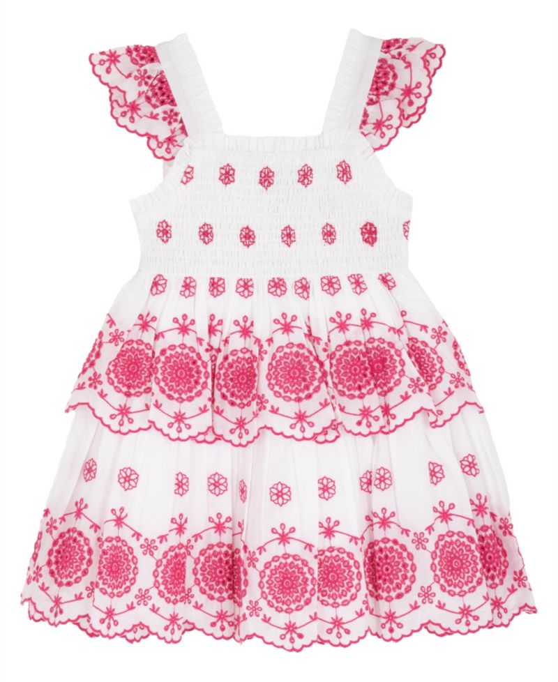 Girls' 2T-6X Cotton Eyelet Flutter-Sleeve Dress