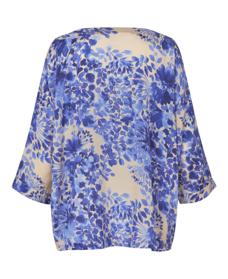 Women's Fluid Draped Floral 3/4-Sleeve Blouse