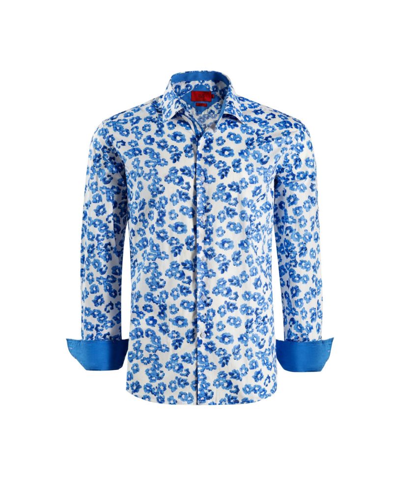 Big Boys Blue Slim Fit Floral Sport Button-Down Shirt